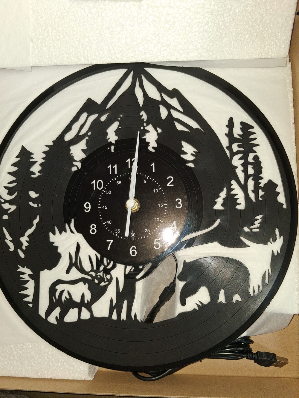 Retro Record Black Mountain Wildlife Vinyl Wall Clock - Home Wall Decor